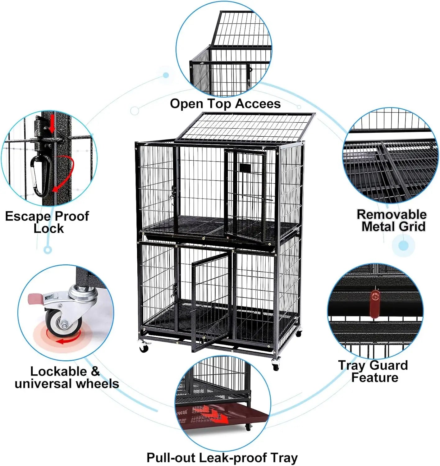 Two-Story Dog Crate – Secure Indoor Kennel for Small Dogs with Lockable Wheels**