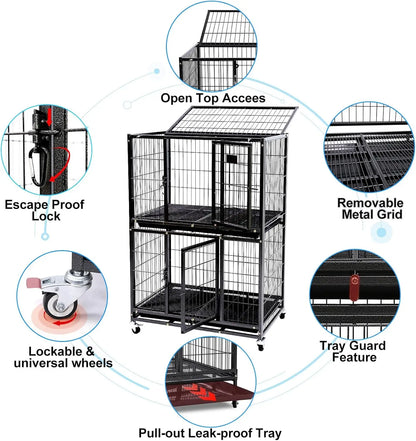 Two-Story Dog Crate – Secure Indoor Kennel for Small Dogs with Lockable Wheels**