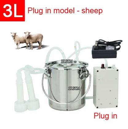 3L/5L Milking Machine Milker Automatic Electric & Pulsating for Farm Cows Goats Sheep Vacuum Pump Stainless Steel Milker Bucket