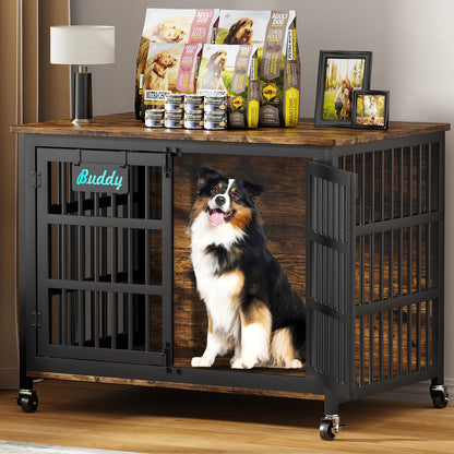 Dog Kennel Furniture with Casters – Multi-Use TV Stand & Side Table Crate