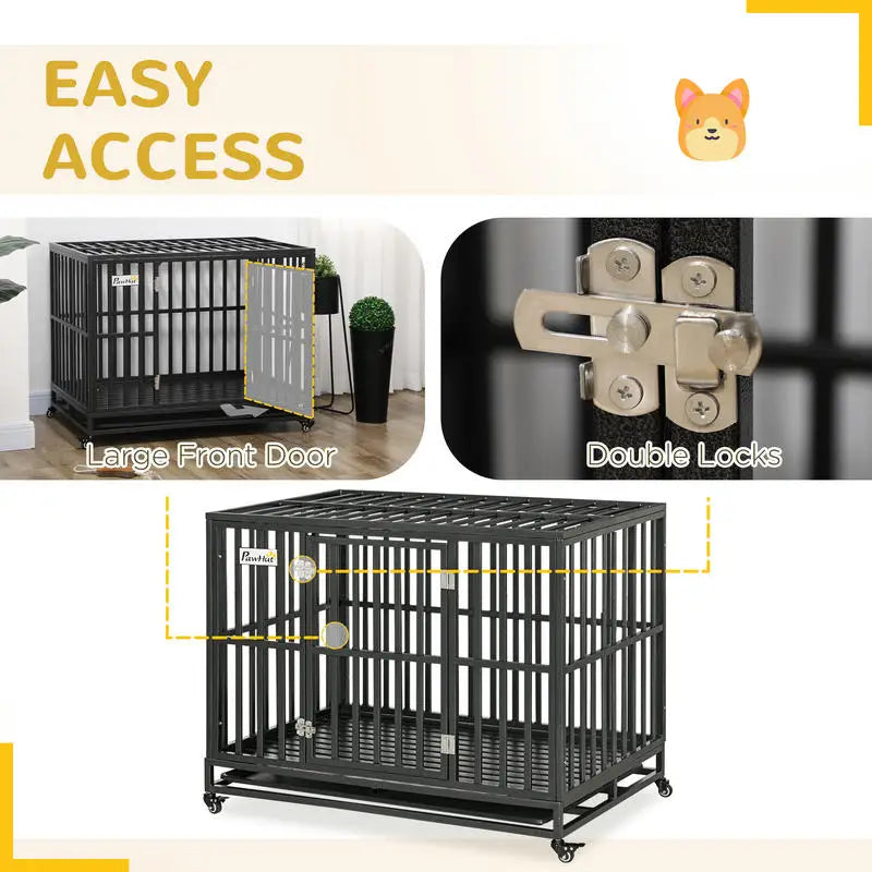 Heavy Duty Dog Kennel – 44-Inch Metal Crate with Playpen Extension