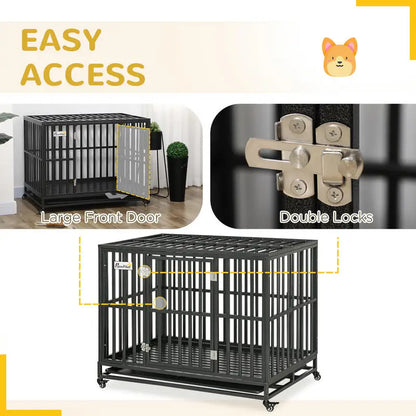 Heavy Duty Dog Kennel – 44-Inch Metal Crate with Playpen Extension