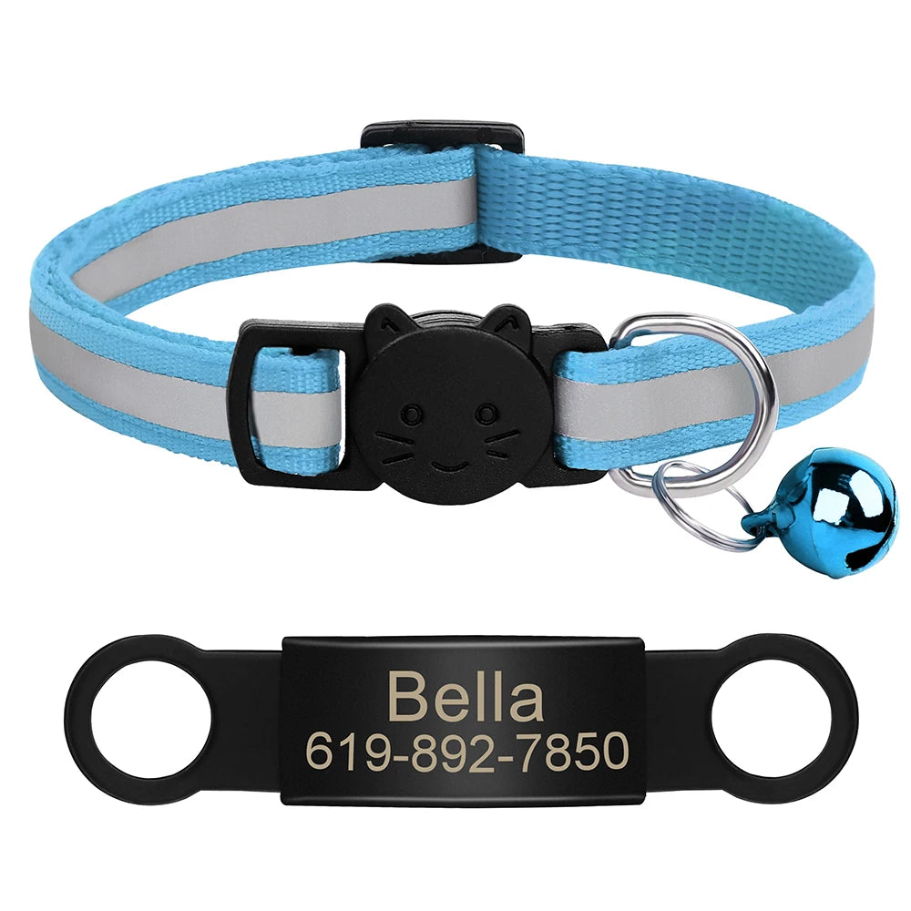 Custom Pet ID Collar for Cats – Reflective Collar with Bell & Engraved Tag