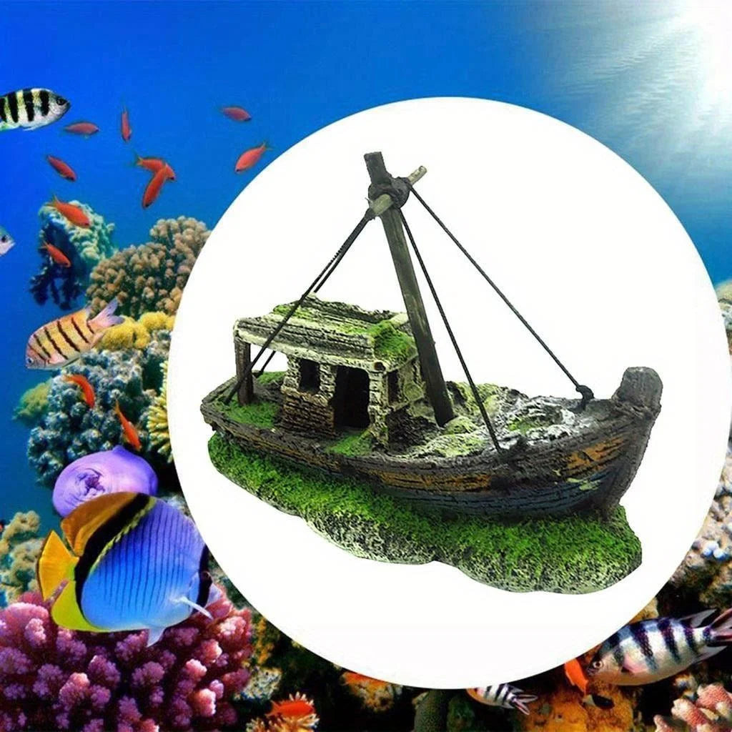 Shipwreck Fish Tank Decoration – Aquarium Resin Boat Accessory