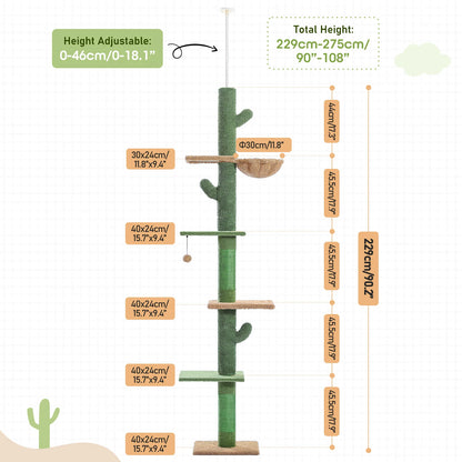 Tall Cactus Cat Tower – Multi-Level Cat Tree with Scratching Posts & Dangling Ball