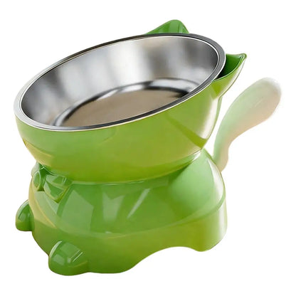 1pc Elevated Stainless Steel Cat Bowl, Inclined Food & Water Dish with Cute Ear Stand, Neck Protection Design for Cats