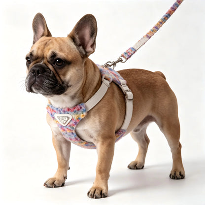 Adjustable Tweed Knit Dog Harness & Leash Set for Small Dogs