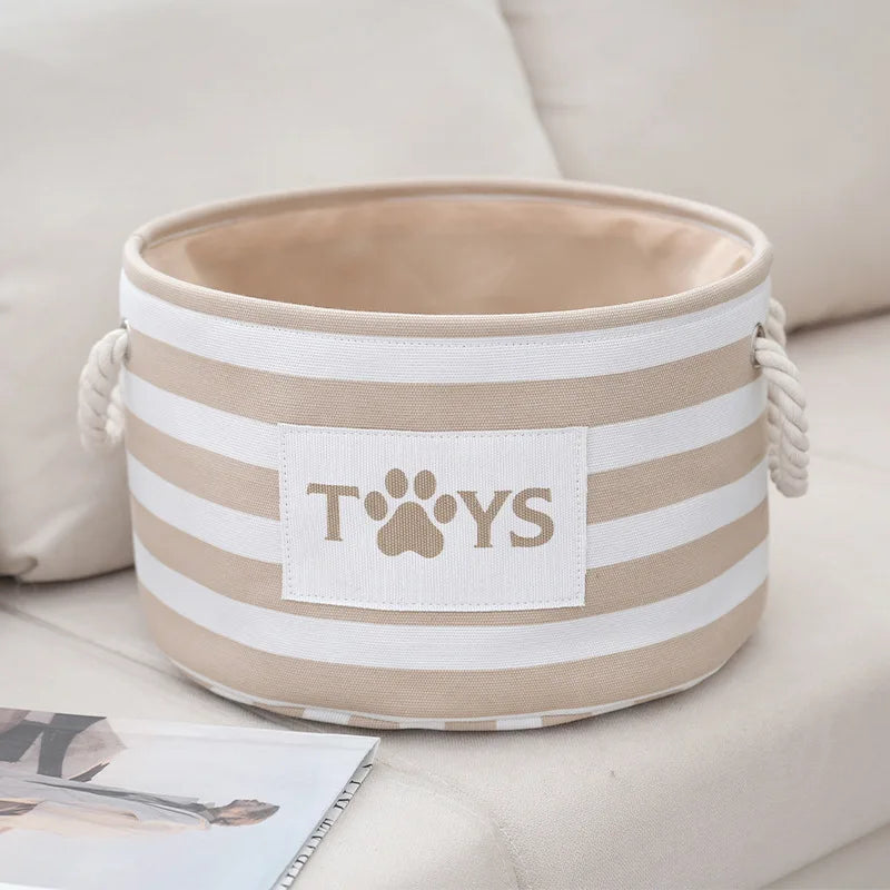 Round Pet Storage Basket – Striped Toy Organizer with Carry Handles