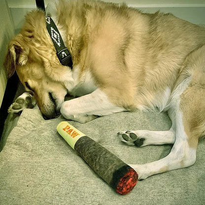 Tough Plush Dog Toy – Squeaker Cigar Chew Toy for Small, Medium & Large Dogs