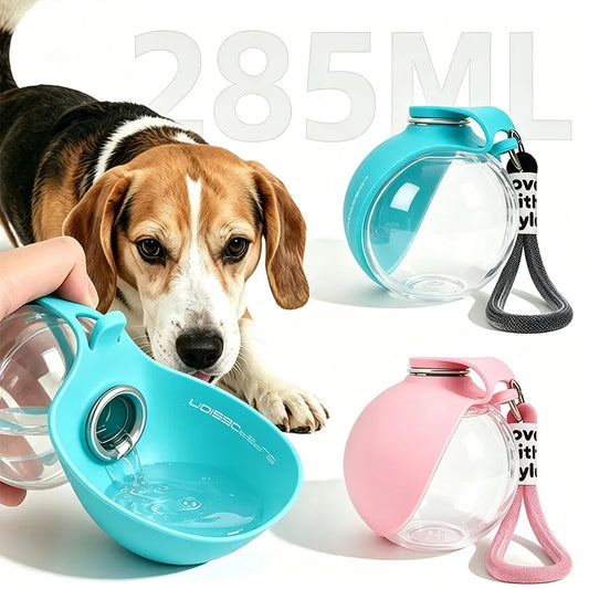 Travel Pet Water Bottle – 2-in-1 Dog Drinking Bottle with Hook & Collapsible Bowl