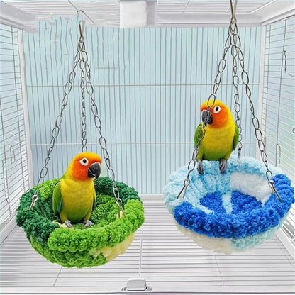 1 Parrot Nest Bird Nest Sleeping Nest Forest-Style Hammock Bird Cage Hanging Nest Plush Nest Small Bird Supplies Swing Warm Bird