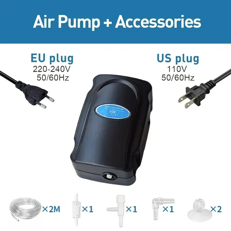 Fish Tank Bubble Pump – Silent 5W Aquarium Air Pump for Oxygenation