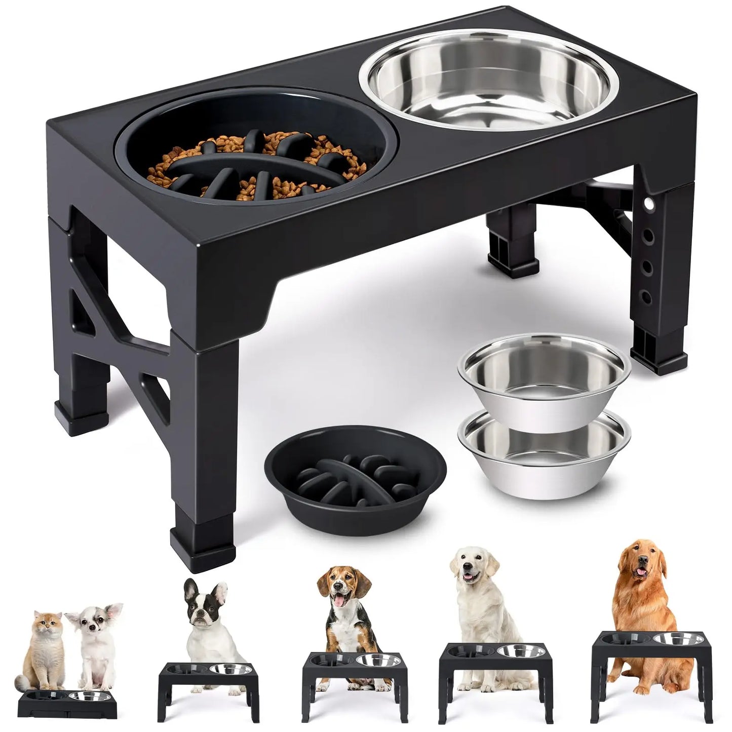 Elevated Dog Feeding Station – Height-Adjustable Stand with Food & Water Bowls
