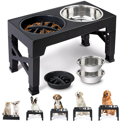 Elevated Dog Feeding Station – Height-Adjustable Stand with Food & Water Bowls