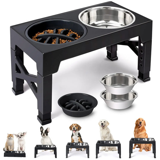 Elevated Dog Feeding Station – Height-Adjustable Stand with Food & Water Bowls