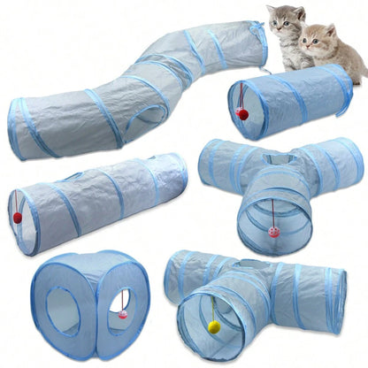 Gray 3-Way Cat Play Tunnel – Foldable Tunnel Toy for Indoor Cats & Kittens