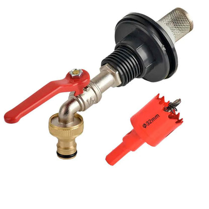 Copper Alloy Faucet with Partition Accessories, PVC Rain Barrel Spigot Kit for Aquarium and Livestock  Drainage Adapter