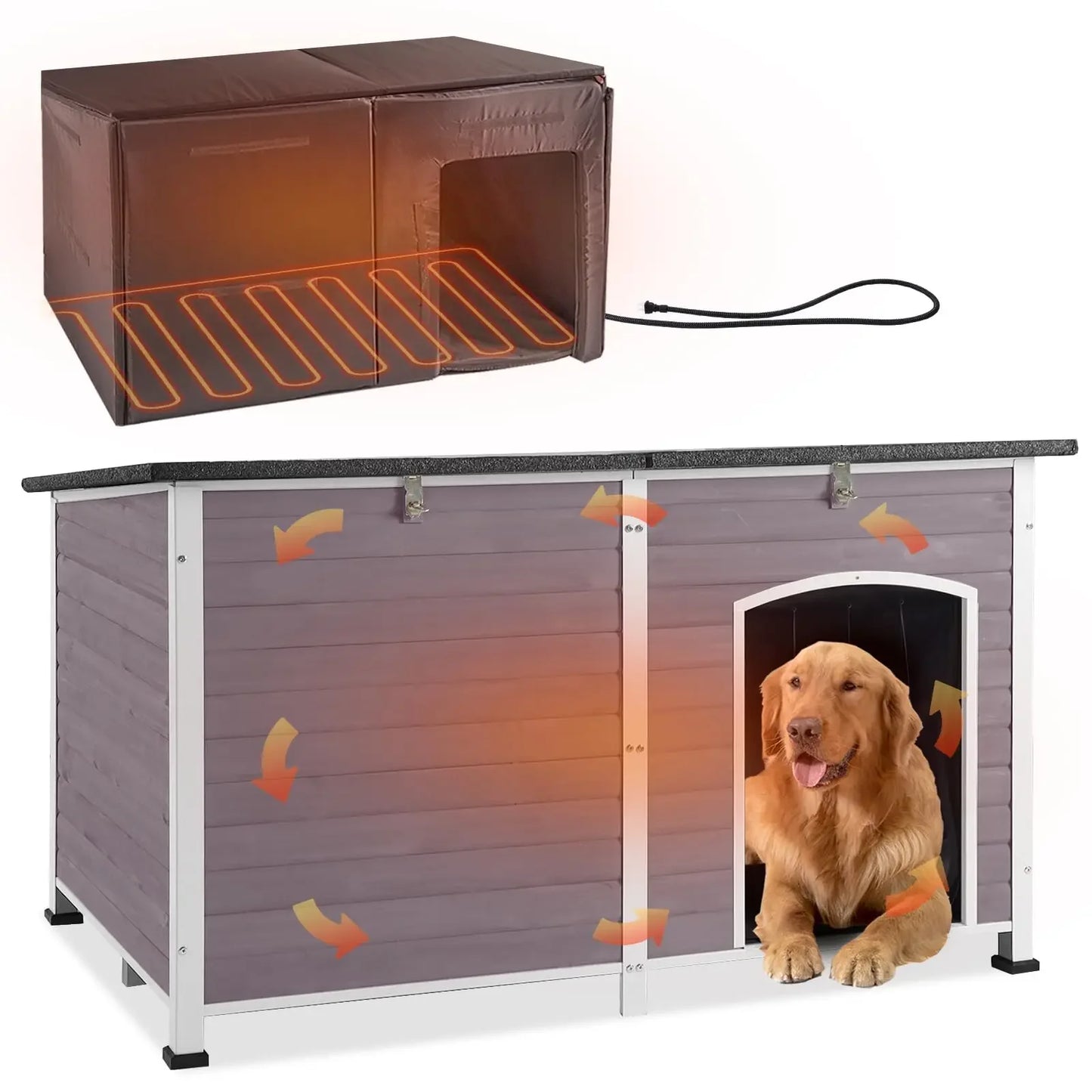 Outdoor Insulated Dog Shelter – Heated Doghouse with Metal Anti-Chew Frame