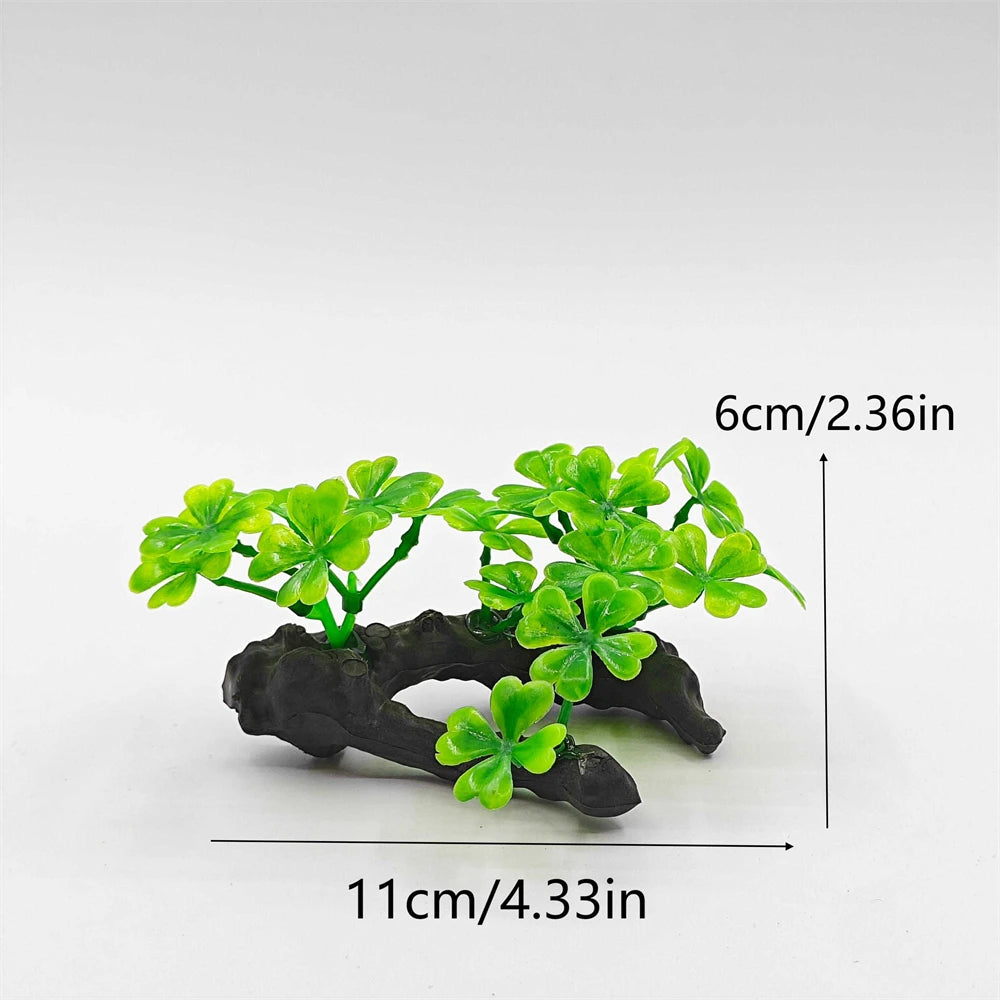 Fish Tank Artificial Plant – Tree Trunk Wood Decor with Underwater Grass