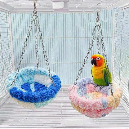 1 Parrot Nest Bird Nest Sleeping Nest Forest-Style Hammock Bird Cage Hanging Nest Plush Nest Small Bird Supplies Swing Warm Bird