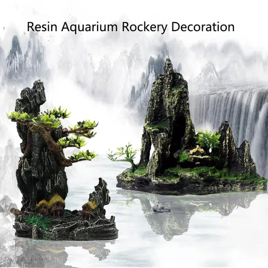 Fish Tank Rockery Ornament – Resin Mountain & Tree Aquascape Decor