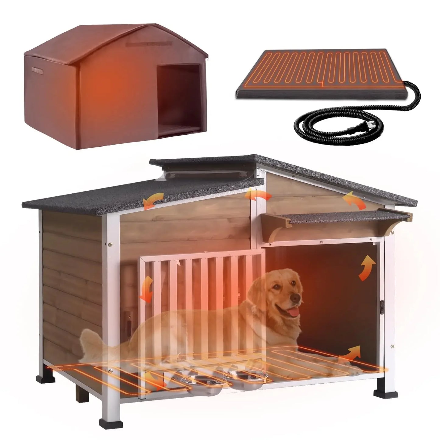 Outdoor Insulated Dog Shelter – Heated Doghouse with Metal Anti-Chew Frame