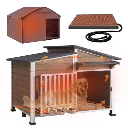 Outdoor Insulated Dog Shelter – Heated Doghouse with Metal Anti-Chew Frame