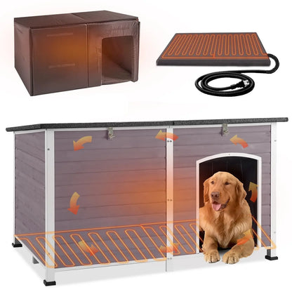 Outdoor Insulated Dog Shelter – Heated Doghouse with Metal Anti-Chew Frame