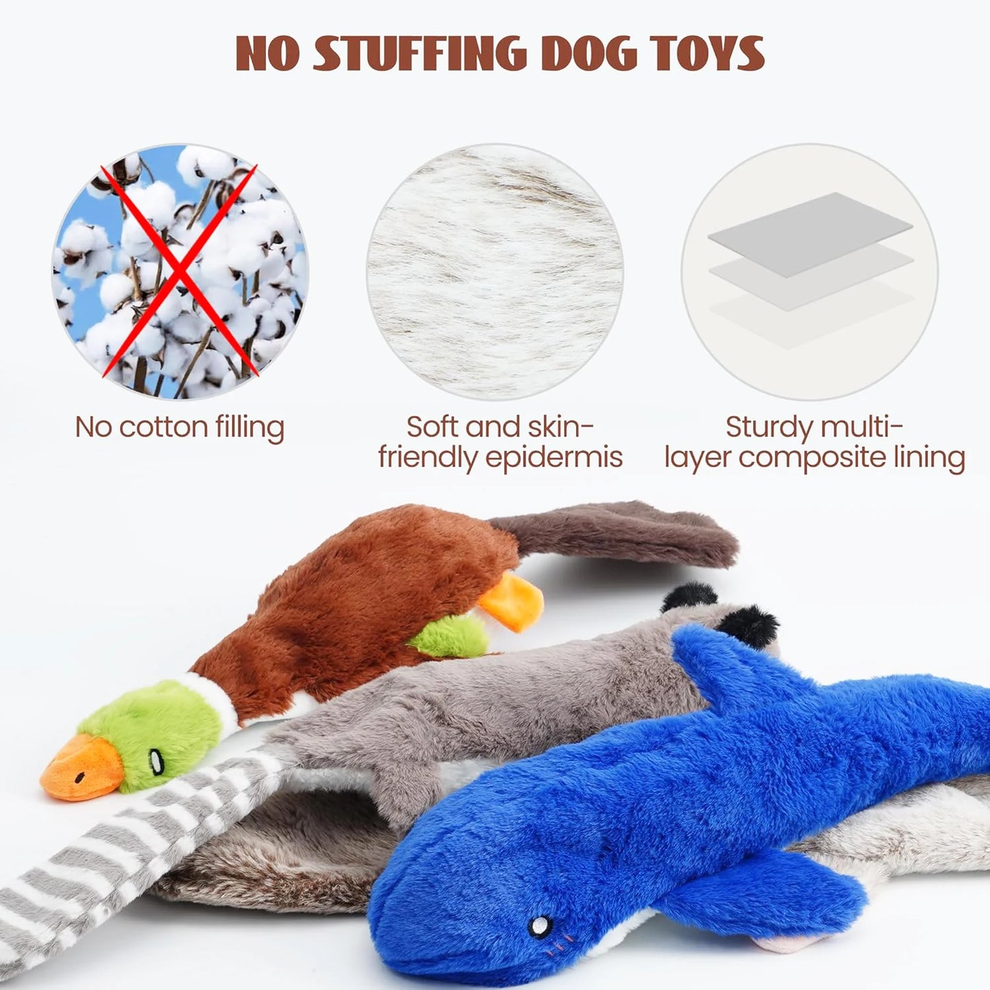 Stuff less Dog Toys with Squeakers – Plush Crinkle Toys for Puppies & Dogs