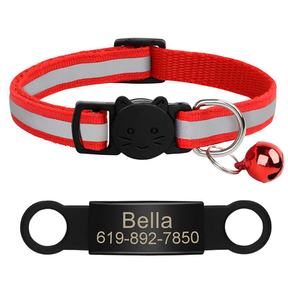 Custom Pet ID Collar for Cats – Reflective Collar with Bell & Engraved Tag