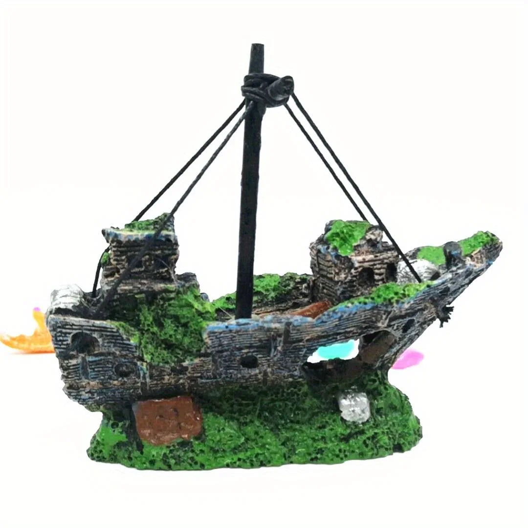 Shipwreck Fish Tank Decoration – Aquarium Resin Boat Accessory