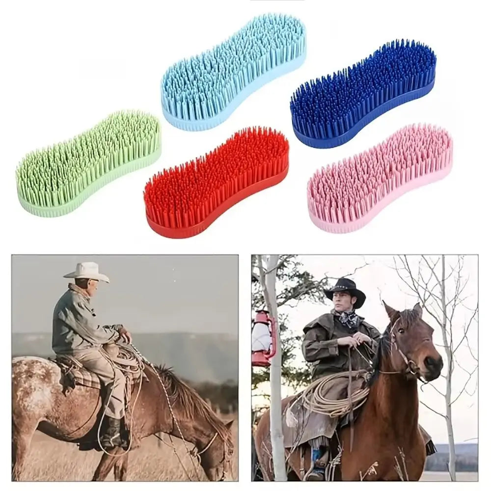 1Pcs Colorful Horse Grooming Brush Silicone Plastic Horse Accessories Hard Bristle Equestrian Massage Tool