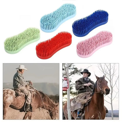 1Pcs Colorful Horse Grooming Brush Silicone Plastic Horse Accessories Hard Bristle Equestrian Massage Tool