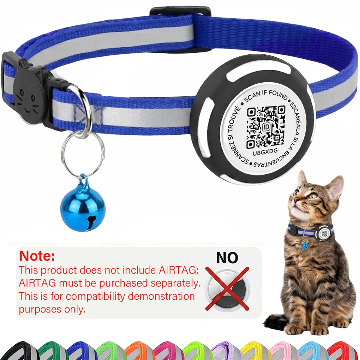 AirTag Cat Collar with Air tag Holder & Pet Name QR Code Dual Protection Reflective Pet Collar for Kitten Puppy (No Airtag)