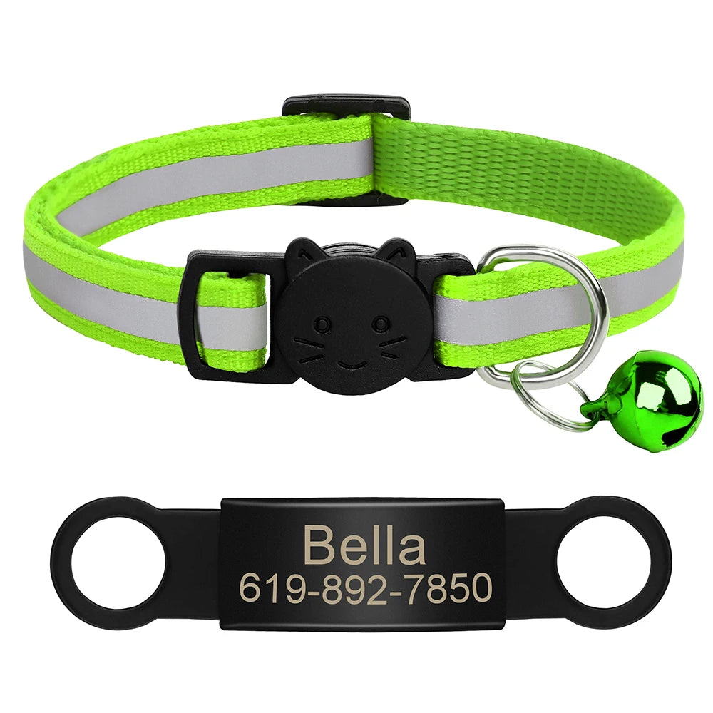 Custom Pet ID Collar for Cats – Reflective Collar with Bell & Engraved Tag