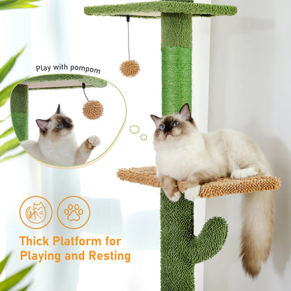 Tall Cactus Cat Tower – Multi-Level Cat Tree with Scratching Posts & Dangling Ball