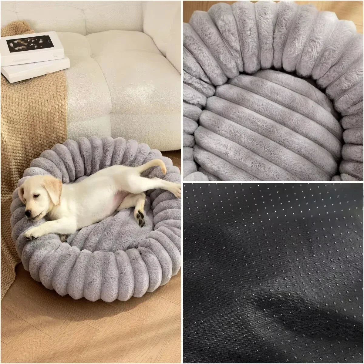 Warm Round Pet Bed for Medium Dogs & Cats – Fluffy Plush Sleeping Nest