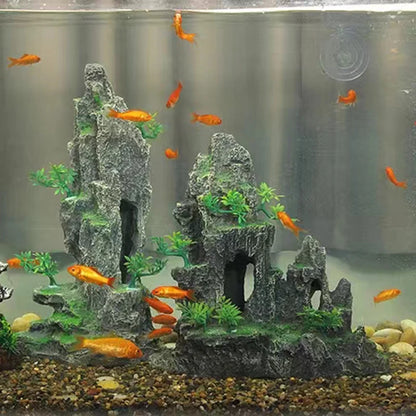 Fish Tank Rockery Ornament – Resin Mountain & Tree Aquascape Decor