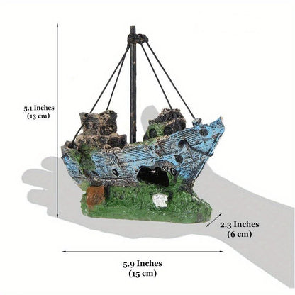 Shipwreck Fish Tank Decoration – Aquarium Resin Boat Accessory