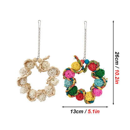 Hanging Rattan Ball Bird Toy – Swing & Chew Toy for Parrot Cages