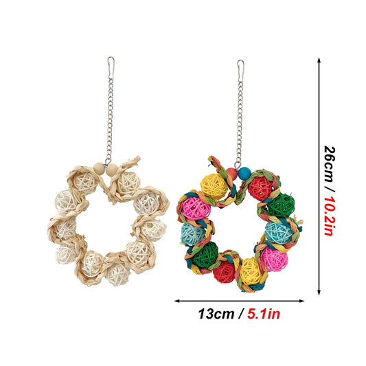 Hanging Rattan Ball Bird Toy – Swing & Chew Toy for Parrot Cages