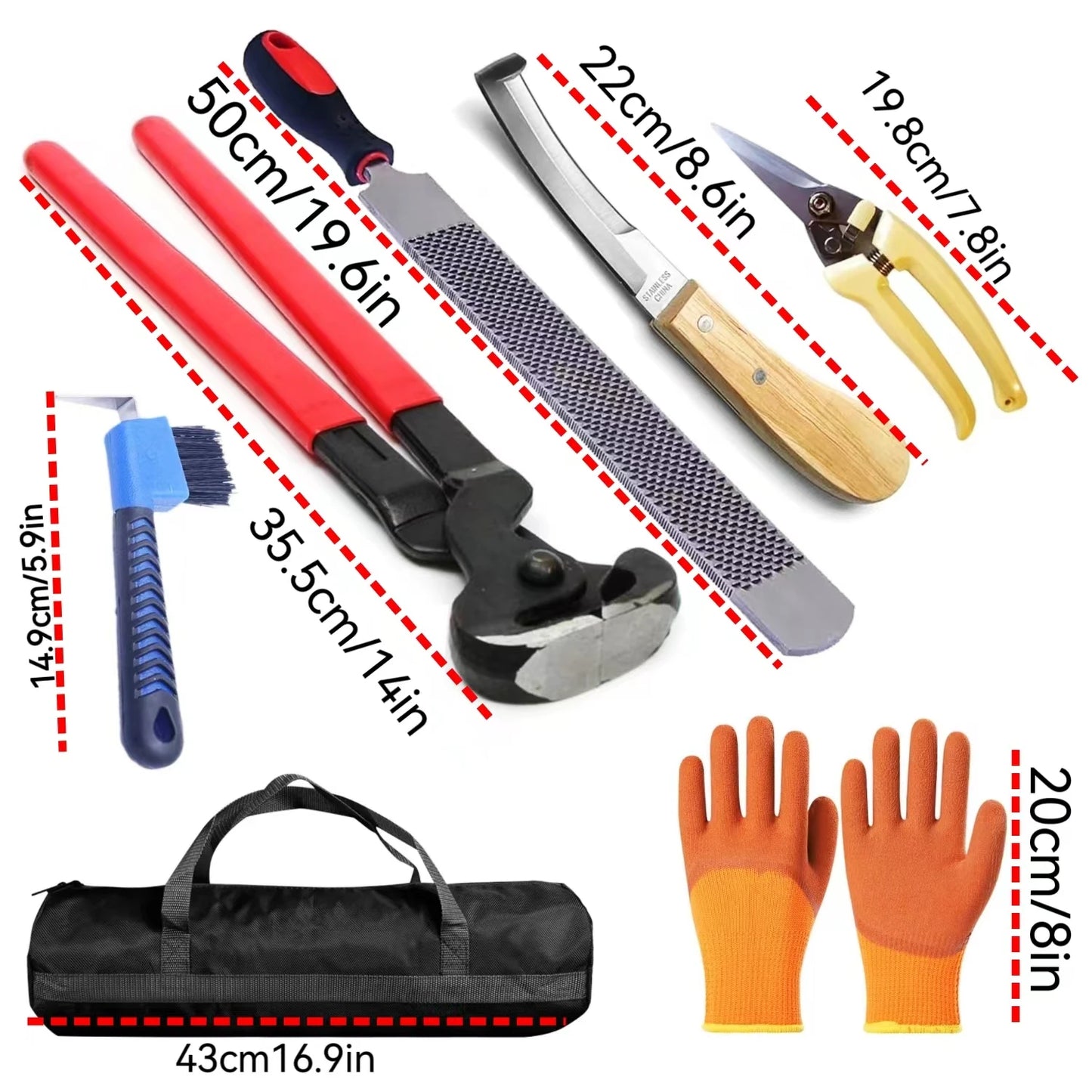 Professional Horse Hoof Tools – Farrier Kit with Hoof Rasp, Nippers & Knife