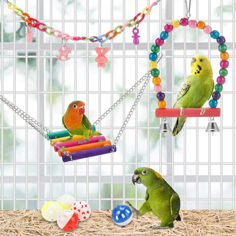 Wooden Bird Toys & Perches – 11PCS Cage Accessory Set for Conures & Cockatiels