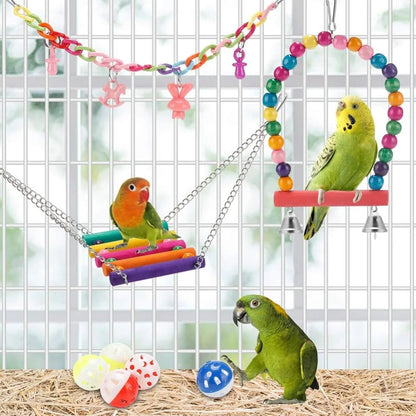 Wooden Bird Toys & Perches – 11PCS Cage Accessory Set for Conures & Cockatiels