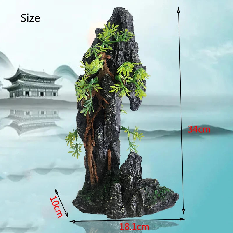 Fish Tank Rockery Ornament – Resin Mountain & Tree Aquascape Decor