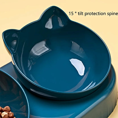 Tilted Cat Bowl & Water Feeder Set – 3-in-1 Neck Protection Feeding Station