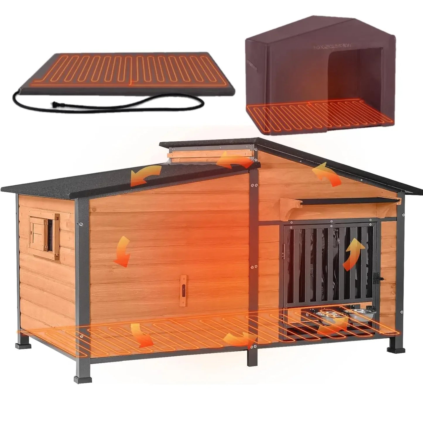 Outdoor Insulated Dog Shelter – Heated Doghouse with Metal Anti-Chew Frame