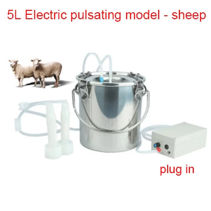 3L/5L Milking Machine Milker Automatic Electric & Pulsating for Farm Cows Goats Sheep Vacuum Pump Stainless Steel Milker Bucket