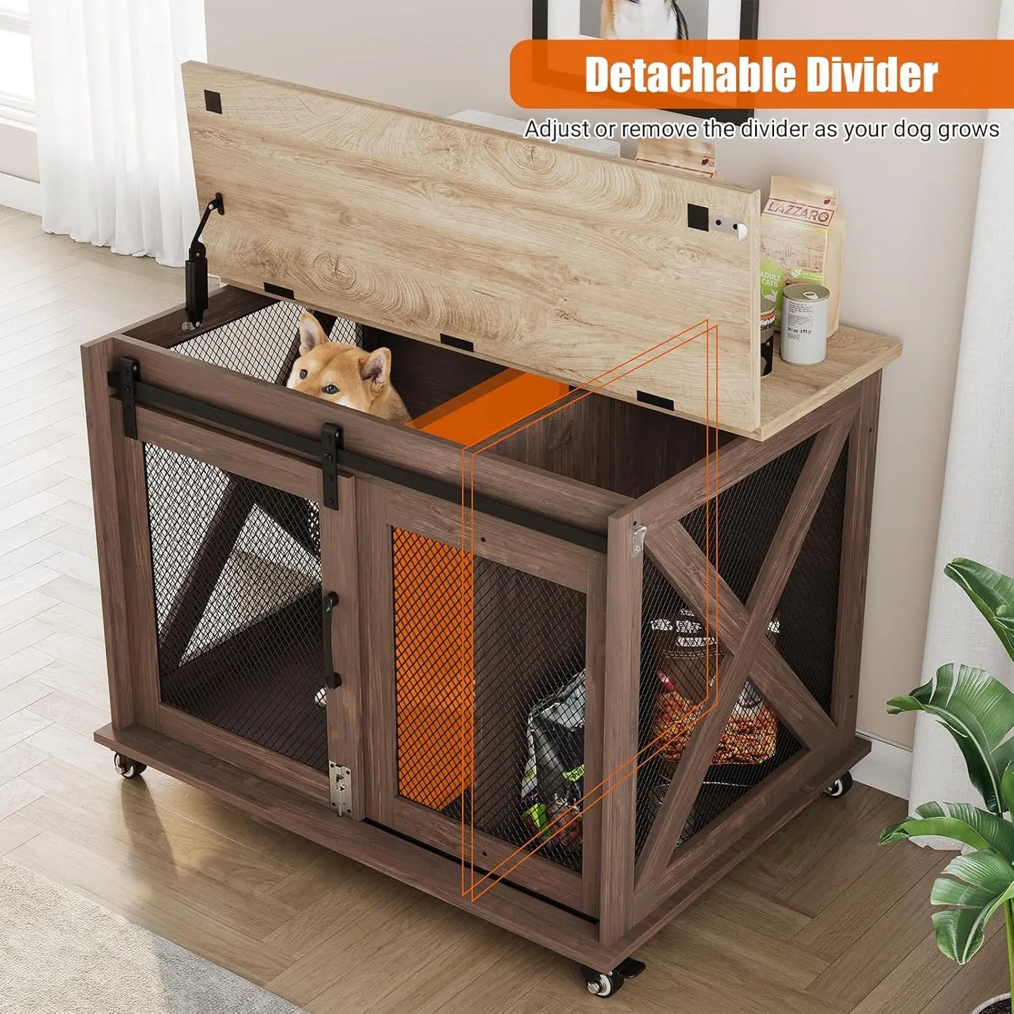 37-Inch Dog Kennel Furniture – Farmhouse Style Crate with Barn Door Design