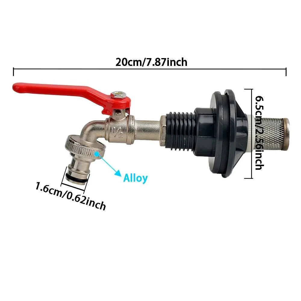 Copper Alloy Faucet with Partition Accessories, PVC Rain Barrel Spigot Kit for Aquarium and Livestock  Drainage Adapter